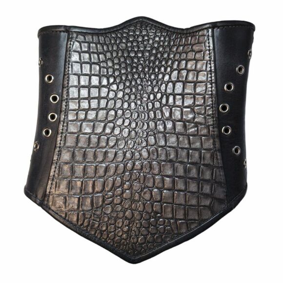 Unisex Thick Leather Cosplay Renaissance Pirate Black Corset